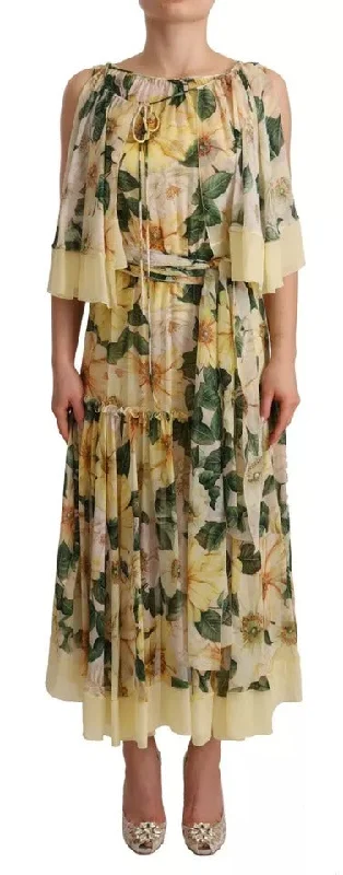 Tiered DressDolce & Gabbana Multicolor Silk Floral Print Long Maxi Dress