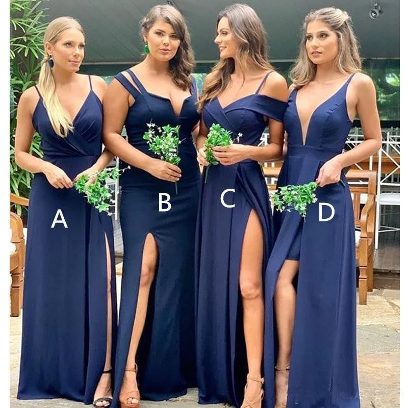 Denim DressRoycebridal Cheap Mismatched Mermaid Navy Blue Bridesmaid Dresses