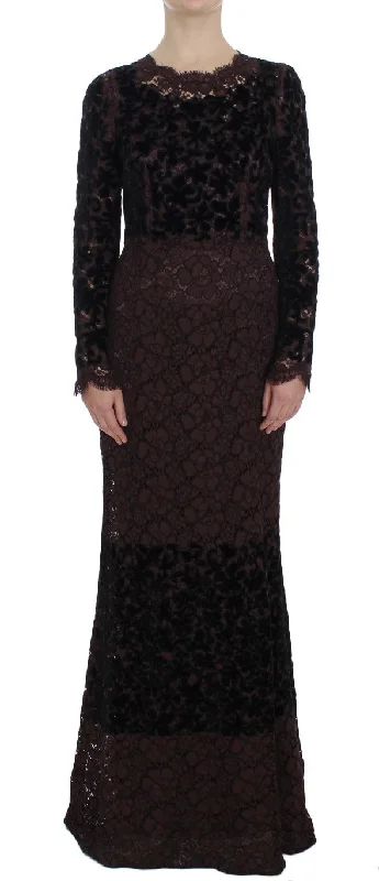 women's curve-hugging dressesDolce & Gabbana Elegant Purple Floral Lace Maxi Dress