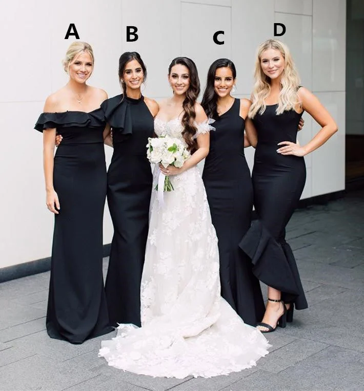 women's custom dressesA-Line/Mermaid Satin Convertible Black Bridesmaid Dresses