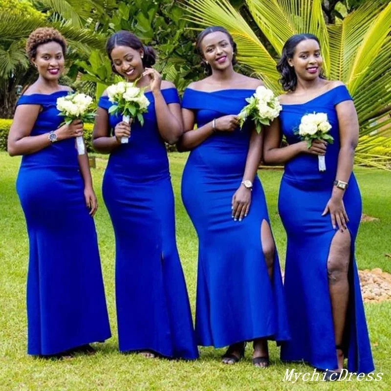 women's designer dressesRoycebridal Mermaid Long Royal Blue Bridesmaid Dresses Satin African Wedding Guest Dress