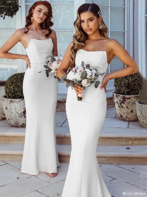 Fit-And-Flare DressLong Ivory Wedding Guest Dresses UK Mermaid Strapless Bridesmaid Dress