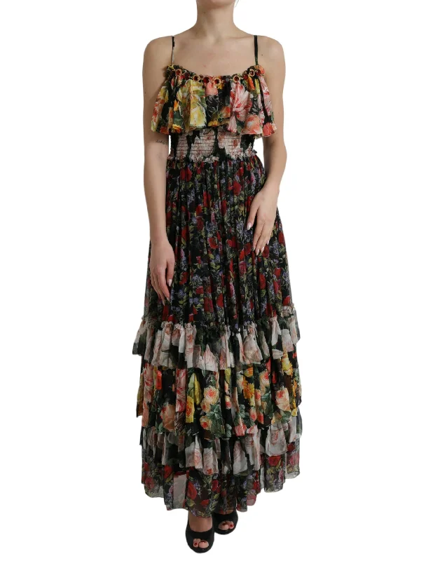 women's satin dressesDolce & Gabbana Vibrant Silk Floral Maxi Dress