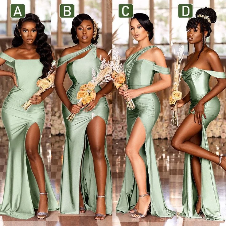 Velveteen DressMismatched Mermaid Cheap Sage Bridesmaid Dresses UK Long Wedding Party Dress