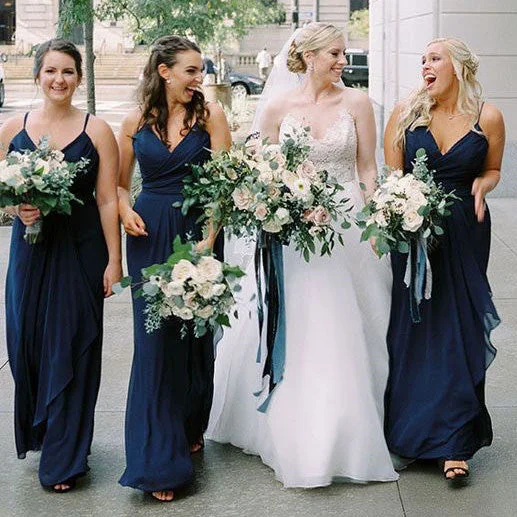 Wrap DressRoycebridal Simple Navy Blue Chiffon Bridesmaid Dresses Spaghetti Straps