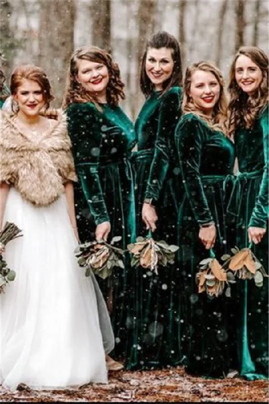 Statement DressRoycebridal Mermaid Long Sleeves Green Velvet Bridesmaid Dresses