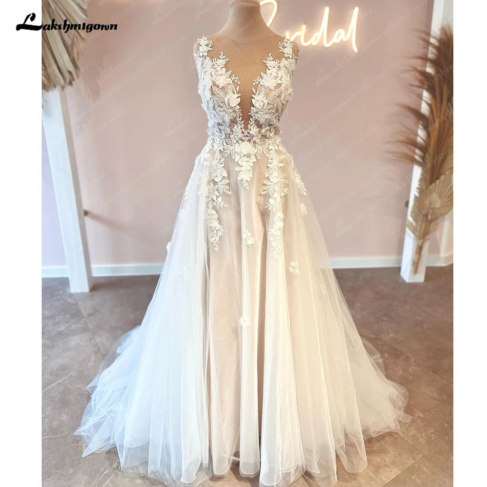 Chiffon DressRoycebridal Vintage Lace Appliques Backless Wedding Dress with V Neck 3D Flowers Bridal Gown Custom Made abito da sposa