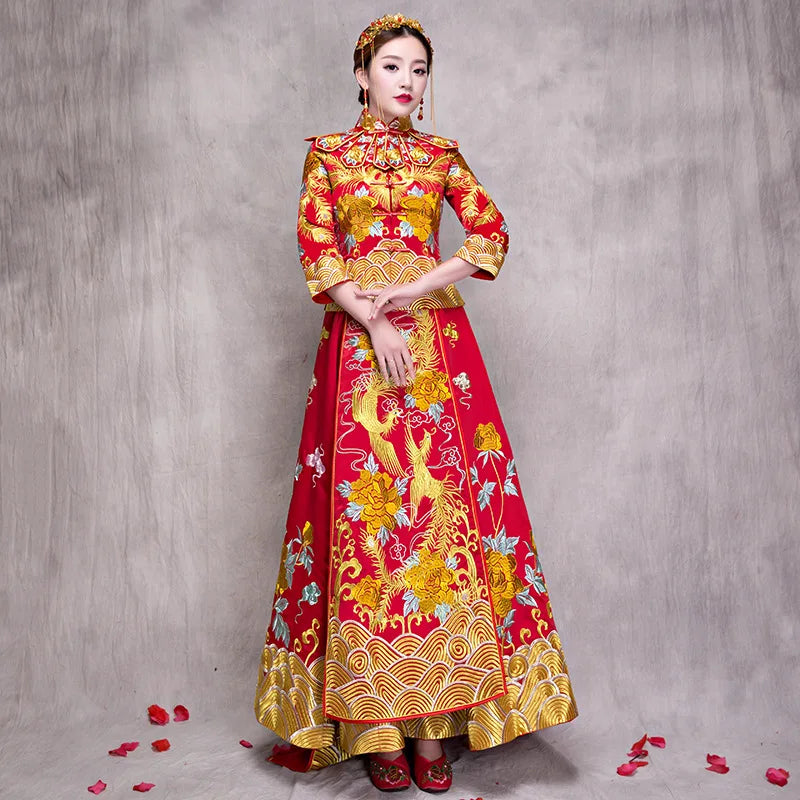 Designer DressNew Red traditional chinese wedding dress Qipao National Costume Womens Overseas Chinese Style Bride Embroidery Cheongsam S-XXL