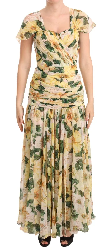 women's sleeveless dressesDolce & Gabbana Floral Elegance Silk Pleated Maxi Dress