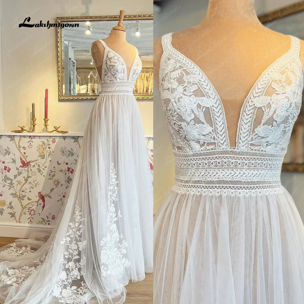 Crepe DressRoycebridal V Neck Lace Appliques Boho Wedding Dress for Women Hochzeitskleid Robe Civil Boho Bridal Gown Vestido Novia