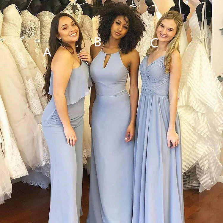 women's flutter-sleeved dressesRoycebridal Simple Sheath Chiffon Convertible Dusty Blue Bridesmaid Dresses Long