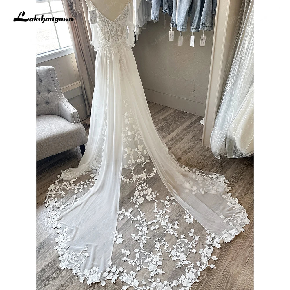 women's midi dressesRoycebridal Spaghetti Straps Plunging V Neck Lace Chiffon Country Wedding Dress  Vestido Boda Civil Beach Bridal Gown