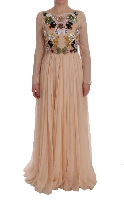 women's empire-line dressesDolce & Gabbana Elegant Floral Embroidered Silk Maxi Dress