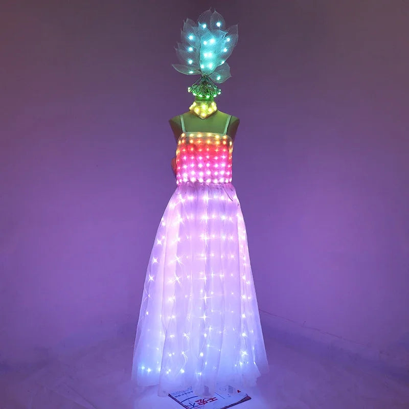 Casual Chic DressFull Color LED Wedding Dress Women Luminous Wings Suit Fluorescent Butterfly LED Skirt Ballet Wedding Performance Costumes