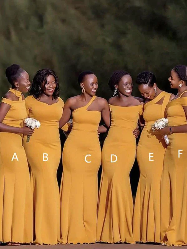 Jersey DressAfrican Girl Yellow Wedding Guest Dress Cheap Mismatched Bridesmaid Dresses