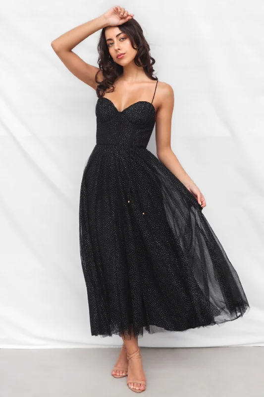 women's tall dressesMary Tulle Midi Dress - Black