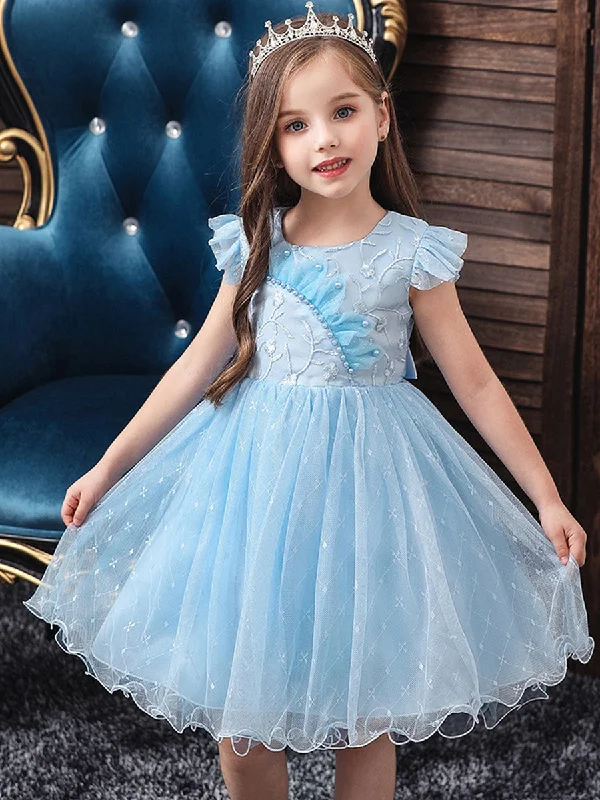 women's bow dressesBlue Teenage Girls Dress Summer Children Party Elegant Princess Long Tulle Baby Girls Kids Lace Wedding Ceremony Dresses