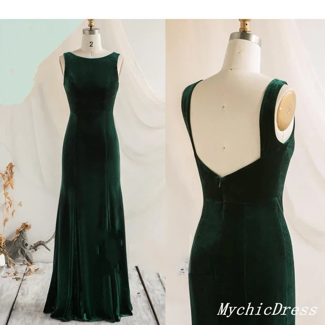 Short-Sleeve DressRoycebridal Winter Emerald Green Bridesmaid Dresses Velvet Mermaid Wedding Guest Dress