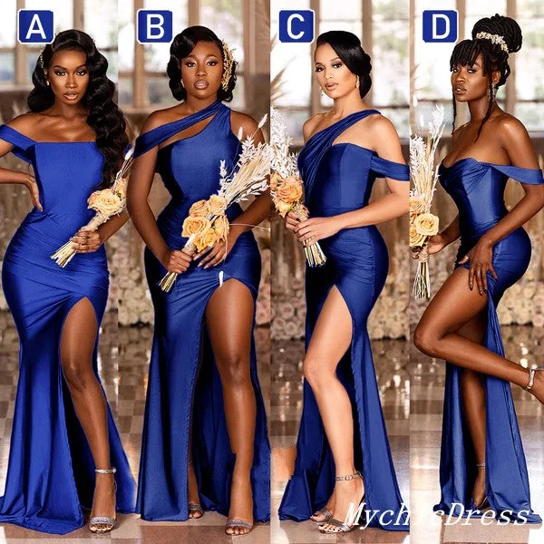 women's luxury dressesRoyal Blue Satin Bridesmaid Dresses Mismatched Sweetheart Satin Dresses