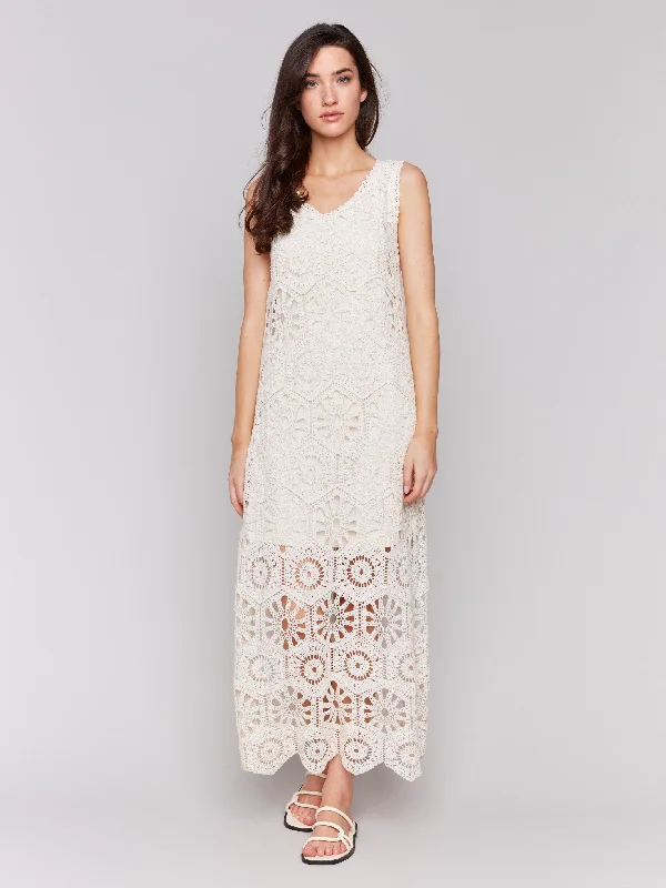 Cut-Out DressCotton Crochet Sleeveless Maxi Dress - Natural