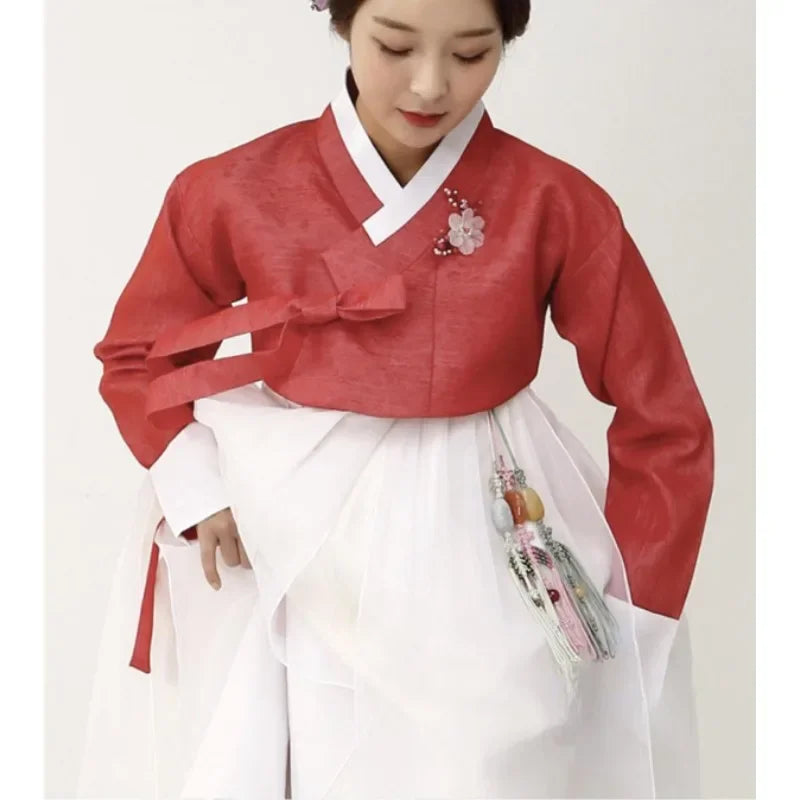 Plus-Size DressTraditional Hanbok Wedding Dress Red Top+ White Dress