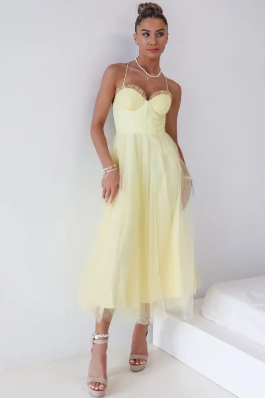 women's ruffle dressesCindy Tulle Midi Dress - Yellow