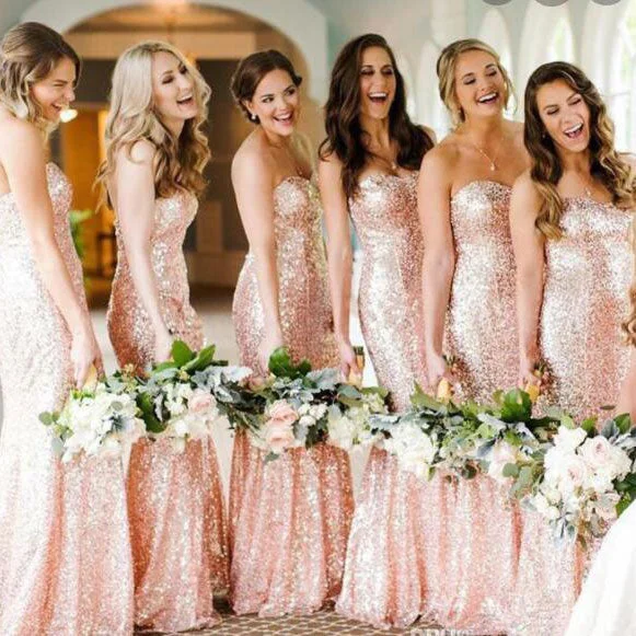 Custom DressSequin Rose Gold Bridesmaid Dresses Mermaid Wedding Guest Dress