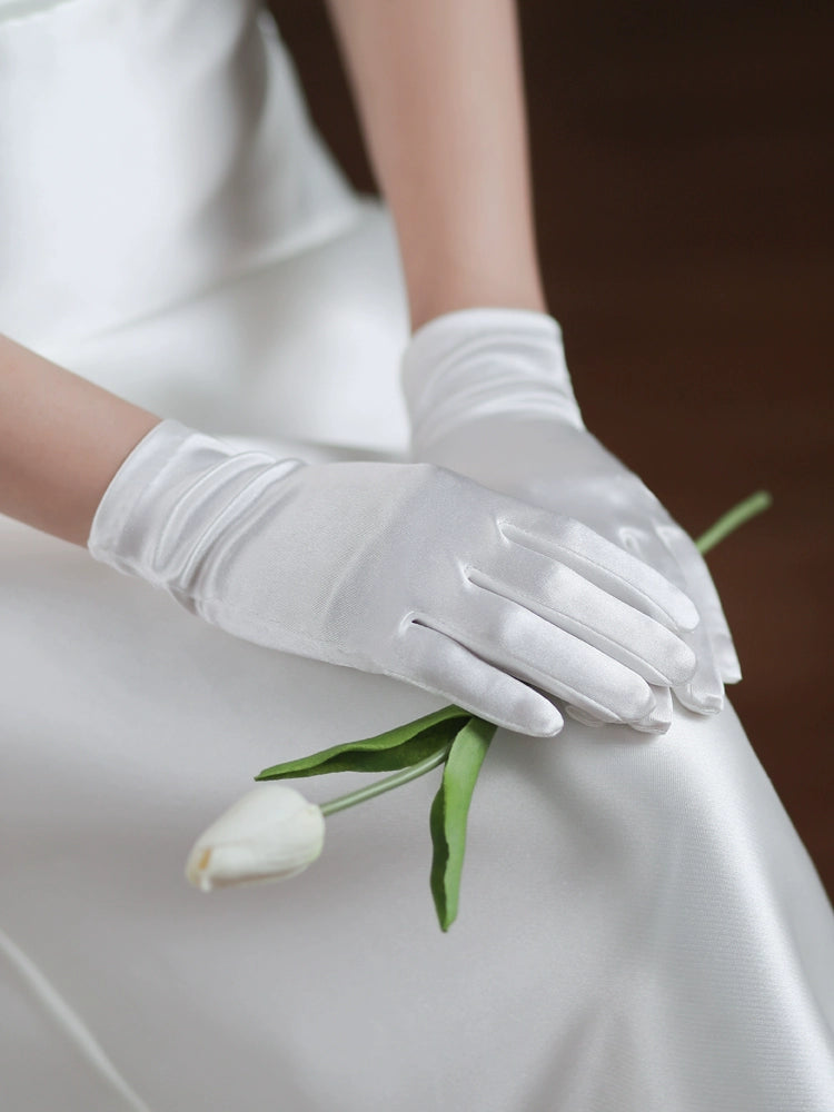 Zip-Up DressRoycebridal Vintage White Short Satin Wedding Gloves