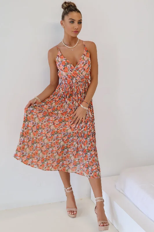 Flutter-Sleeve DressJamie Midi Dress - Orange Floral