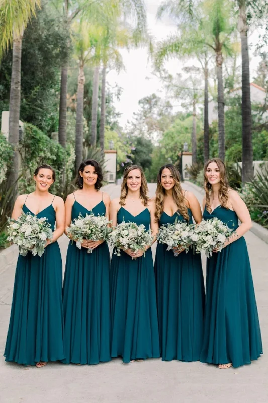 Ribbon DressRoycebridal Floor-Length Chiffon Emerald Green Bridesmaid Dress Cheap Wedding Guest Dress