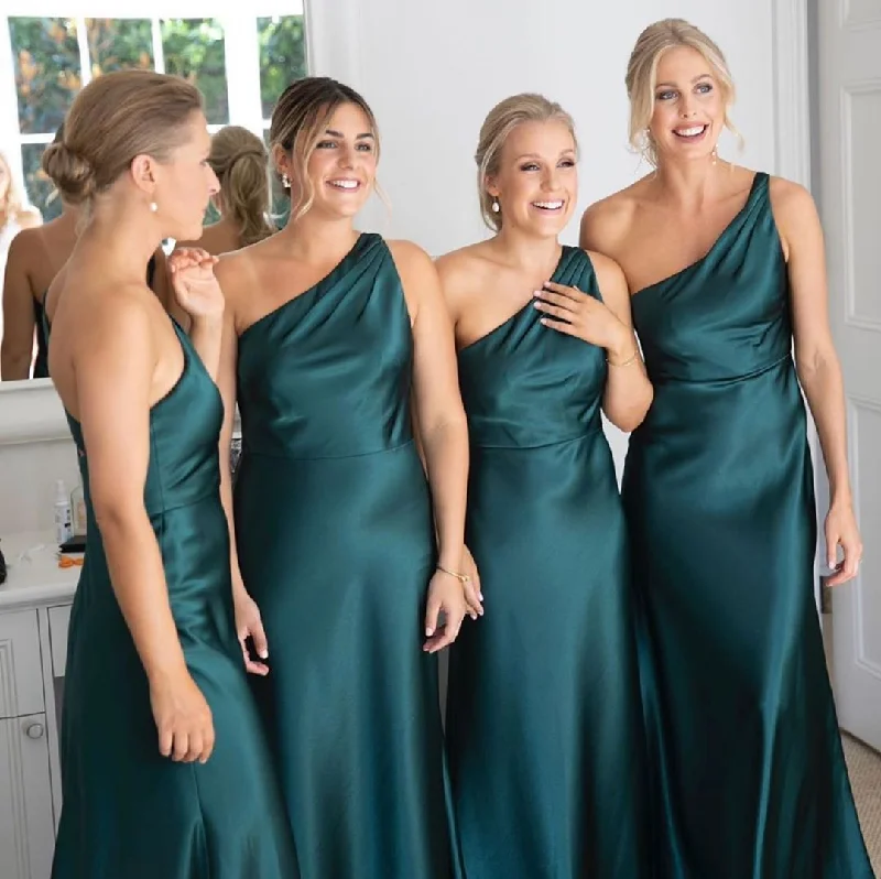 Empire DressRoycebridal One Shoulder Sleeveless Cheap Emerald Green Bridesmaid Dresses