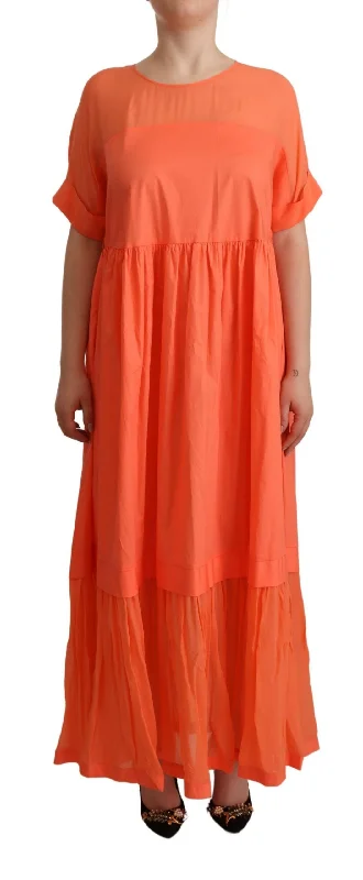 women's cotton dressesTwinset Elegant Coral Maxi Dress with Short Sleeves