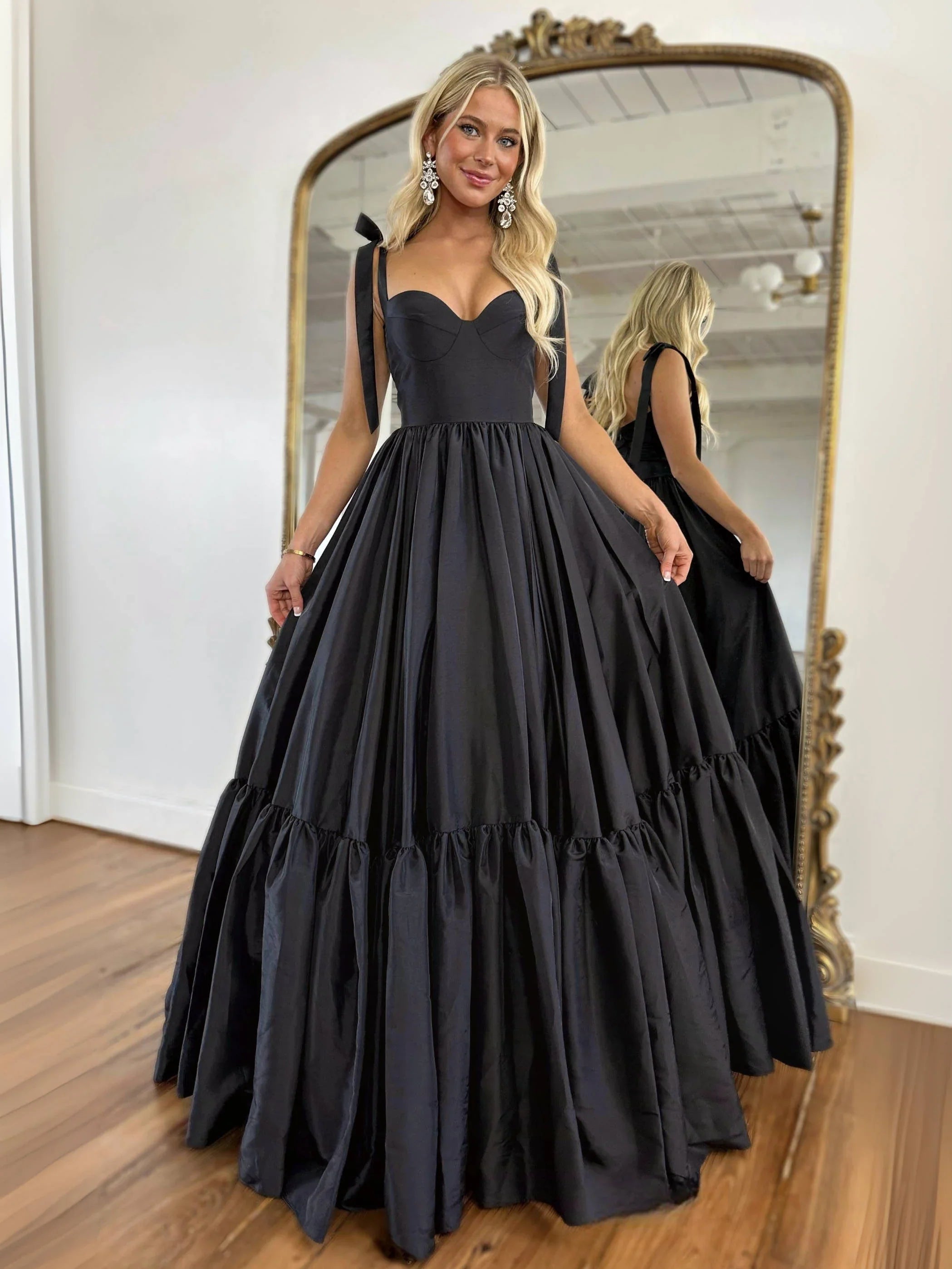 women's shift dressesSimple Black Satin Wedding Guest Dress Sweetheart Long Formal Dresses