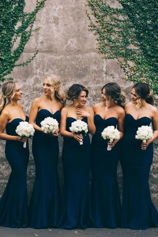 Knit DressRoycebridal Floor Length Sweetheart Chiffon Navy Blue Bridesmaid Dresses