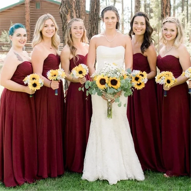 women's limited-edition dressesSweetheart Burgundy Bridesmaid Dresses Chiffon Long Wedding Guest Dress