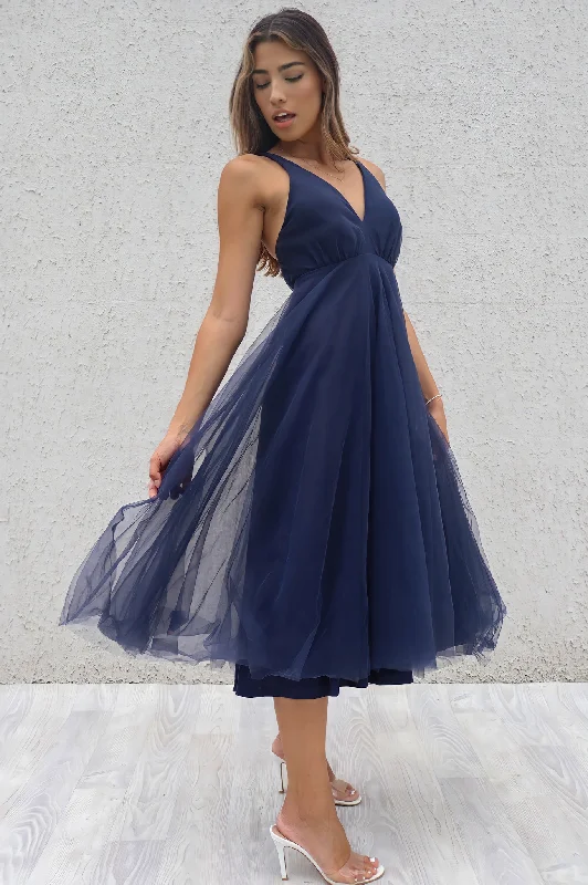 Off-The-Shoulder DressJulian Tulle Midi - Navy