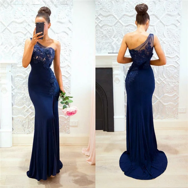 women's plus-size dressesRoycebridal Cheap One-shoulder Navy Blue Bridesmaid Dresses