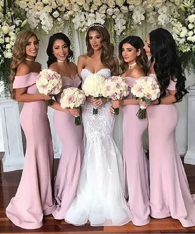 women's one-shoulder dressesRoycebridal Sexy Mermaid Pink Bridesmaid Dresses Off the shoulder