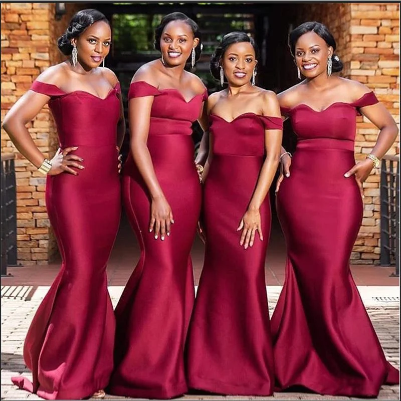 Tulle DressRoycebridal Black Girl Long Bridesmaid Dresses off Shoulder Burgundy Wedding Guest Dress