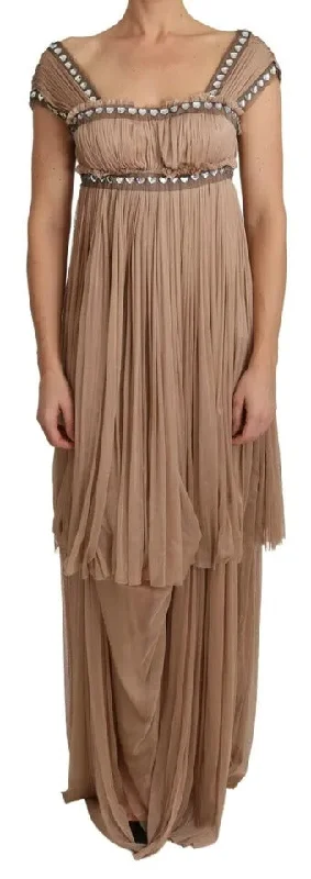 Ruffled Hem DressDolce & Gabbana Brown Silk Sleeveless Shift Maxi Dress