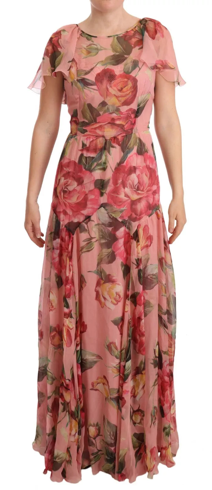 women's mother of the bride dressesDolce & Gabbana Pink Silk Floral Print Layered Maxi Dress