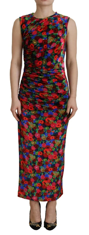 women's ball gown dressesDsquared² Multicolor Floral Bodycon Ruched Maxi Dress