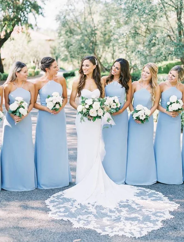 Cut-Out DressRoycebridal Simple Chiffon Halter Dusty Blue Bridesmaid Dresses under 100