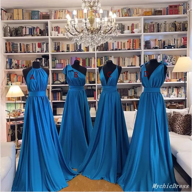 Off-The-Shoulder DressRoycebridal Cheap Beach Chiffon Blue Bridesmaid Dresses Simple Long Wedding Guest Dresses