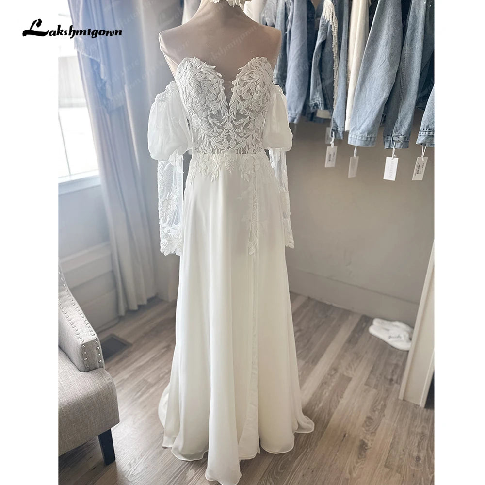 women's maxi dressesRoycebridal Vintage Illusion Back Lace Floral Chiffon Wedding Dress with Long Sleeve Bridal Wedding Gown abito da sposa