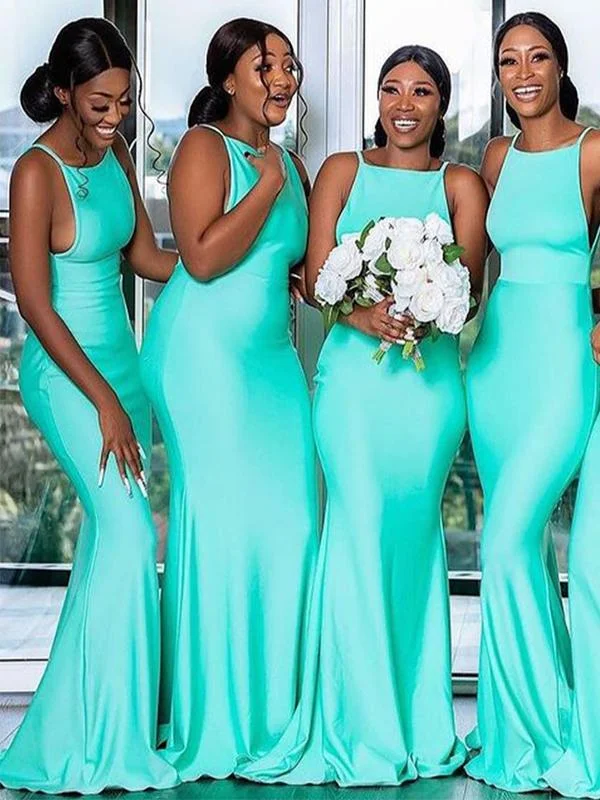 women's cocktail dressesFloor Length Mermaid Sleeveless Long Turquoise Bridesmaid Dresses