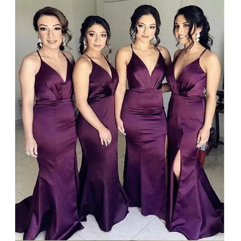 women's business casual dressesRoycebridal Cheap Purple Long Bridesmaid Dresses Mermaid Spaghetti Straps