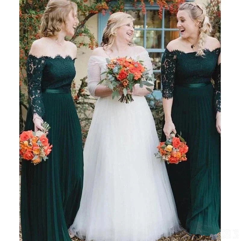 Cheetah Print DressRoycebridal Hot Sale Off Shoulder Dark Green Lace Bridesmaid Dresses Half Sleeves