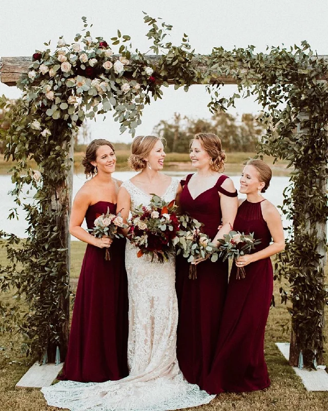 women's casual Friday dressesLong Chiffon Burgundy Bridesmaid Dresses