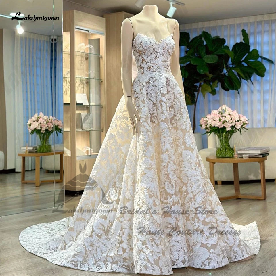 women's casual Friday dressesLakshmigown Luxury Lace Boho Wedding Gowns Off The Shoulder Robe Mariee  Sparkly Church Champagne Bridal Dresses Sweetheart